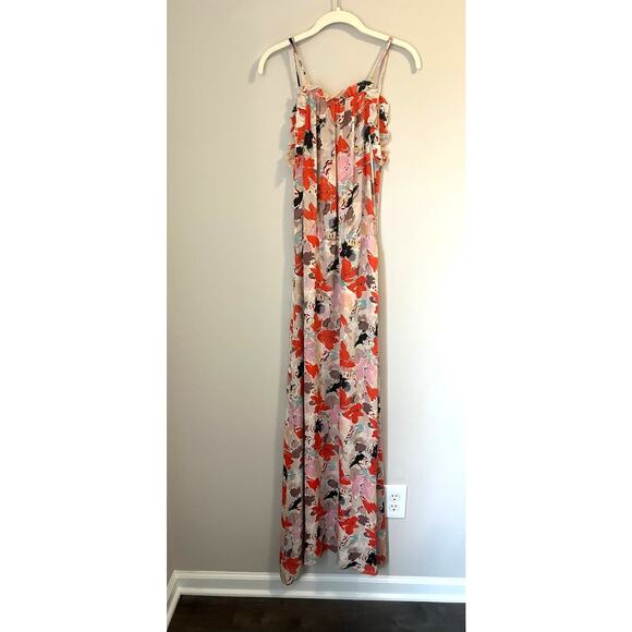 Parker Abstract Floral Silk Maxi Dress Women's sz. S Multicolor w/Ruffles - Picture 2 of 9